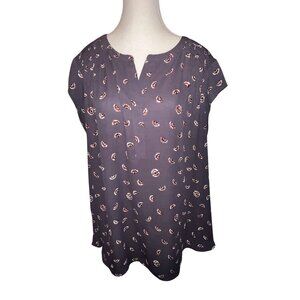 Daniel Rainn Womens 2X Purple Blouse With Abstract Print & Pleat Detail
